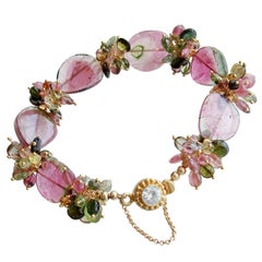 Tranches de tourmaline melon d'eau & Bracelet en grappe:: Bracelet Clarissa VII