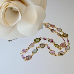 Watermelon Tourmaline Slices & Rhodolite Garnet Necklace, Anastasia Necklace