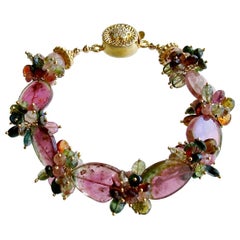 Watermelon Tourmaline Slices Tourmaline Cluster Bracelet, Clarissa VI Bracelet