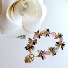 Watermelon Tourmaline Slices Tourmaline Cluster Padlock Heart Bracelet