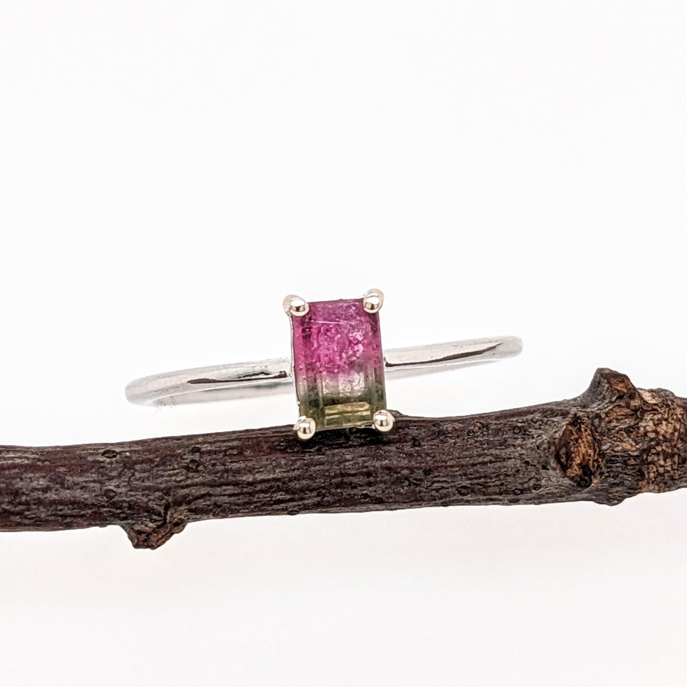 This ring features a beautiful watermelon tourmaline in a classic NNJ Designs ring setting in 14k white gold. A gorgeous modern look that's perfectly balanced between minimalist and glamour. This solitaire ring also makes a beautiful October