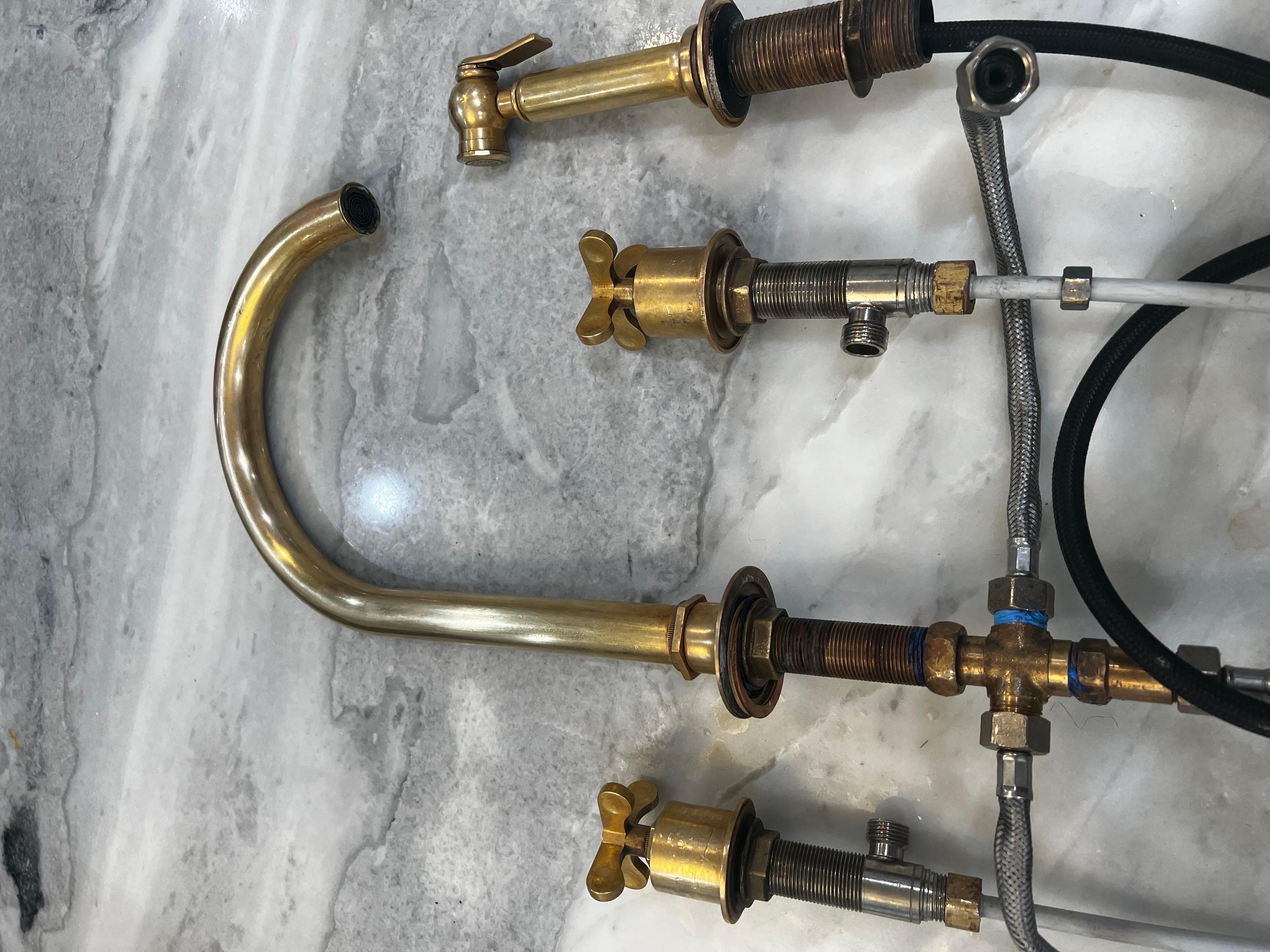 Waterworks Burnished Brass Henry Kitchen Faucet includes Sprayer  - Three Hole 2