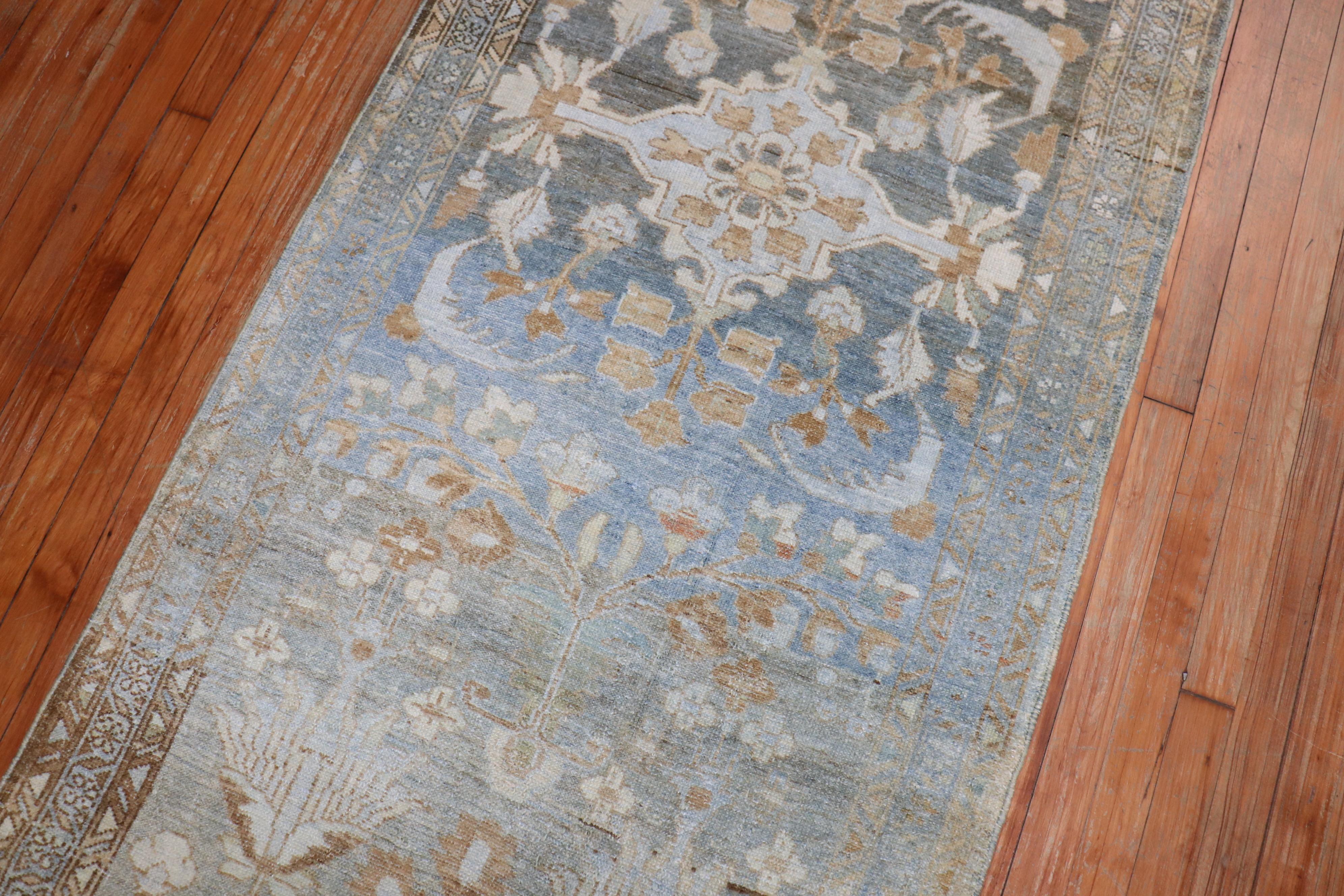 Watery Blue Gray Persian Malayer Runner, 20th Century In Good Condition In New York, NY