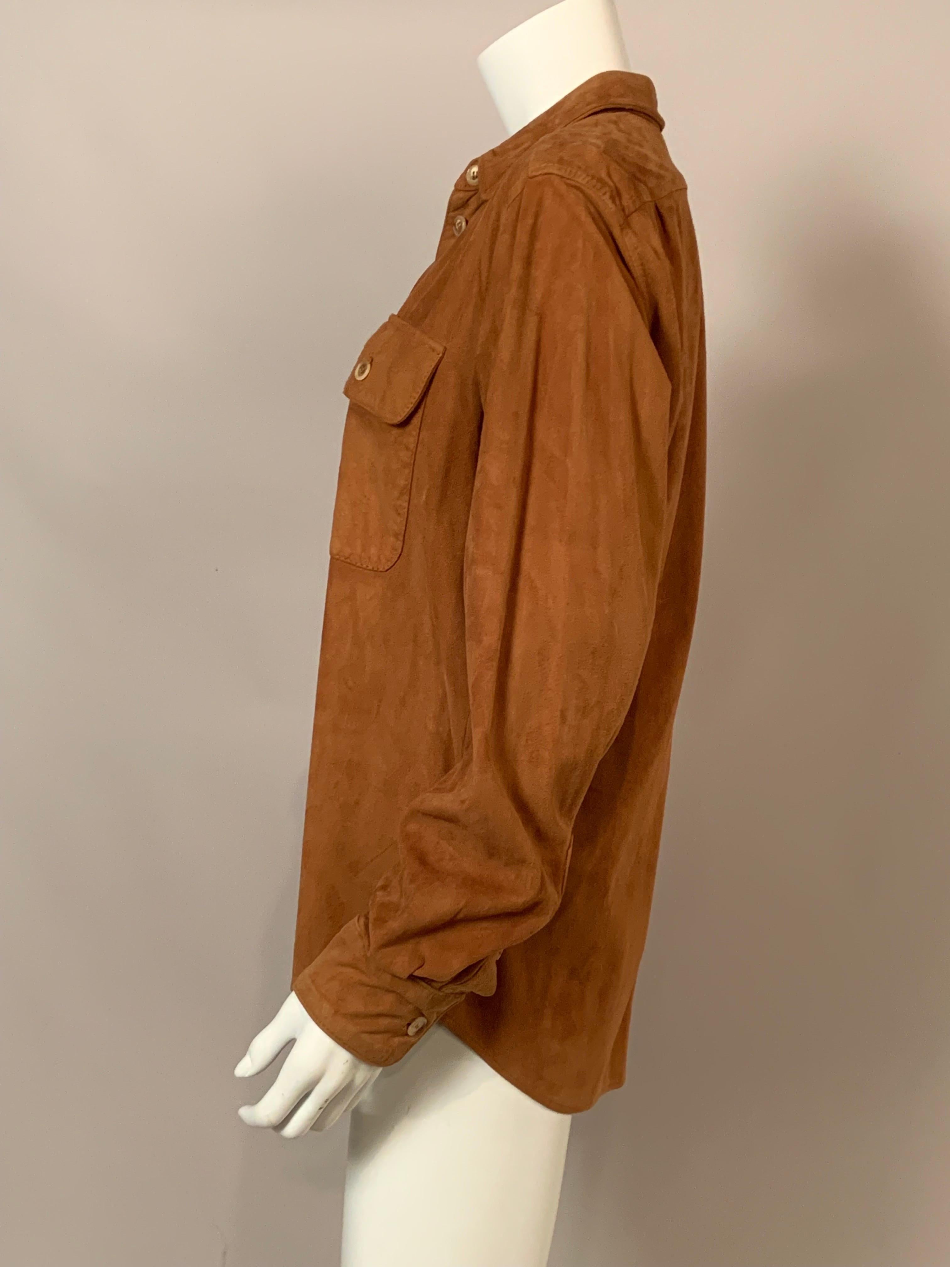 Wathne Caramel Color Suede Shirt In Excellent Condition In New Hope, PA