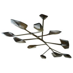 Organic, Sculptural Wood Sapele, hand finish- Leaf-like, Contemporary Chandelier
