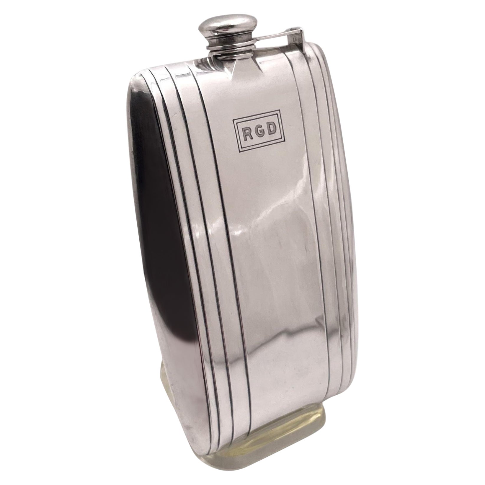 Watrous for International Sterling Silver Flask in Art Deco Style Early 20th C.