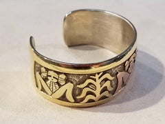Watson Honanie, 14 karat YG and Sterling Hopi Corn Maiden Cuff