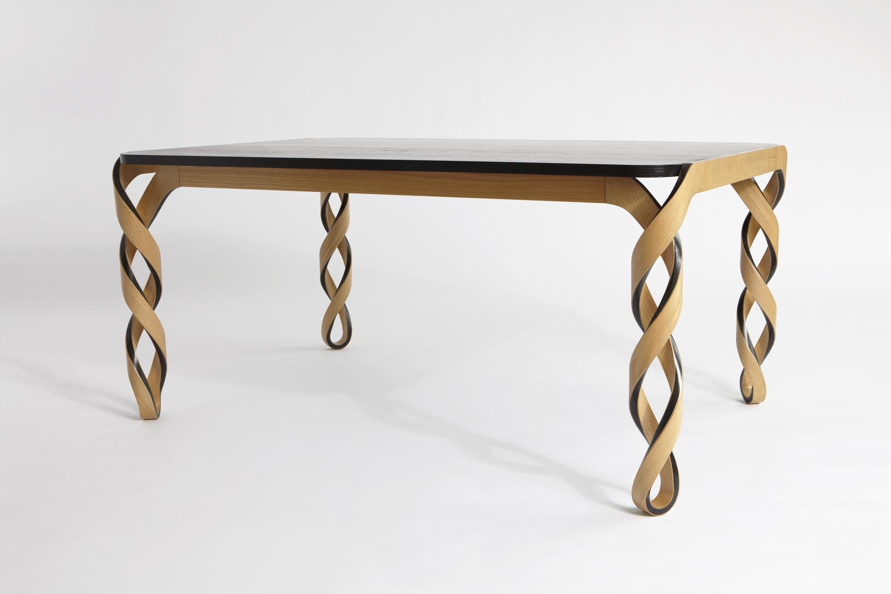The Watson table is named after James Watson, the American scientist famous for discovering the helical structure of DNA. The form is inspired by English furniture of the late 1600s, with it’s distinctive open wood turnings, sometimes called “barley
