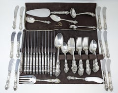 Watson Wallace Meadow Rose 925 Sterling Silver Flatware Set 77 Pc Dinner Setting