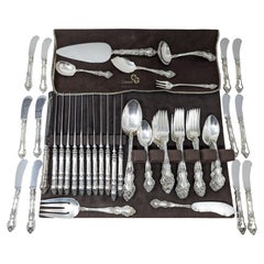 Antique Watson Wallace Meadow Rose 925 Sterling Silver Flatware Set 77 Pc Dinner Setting