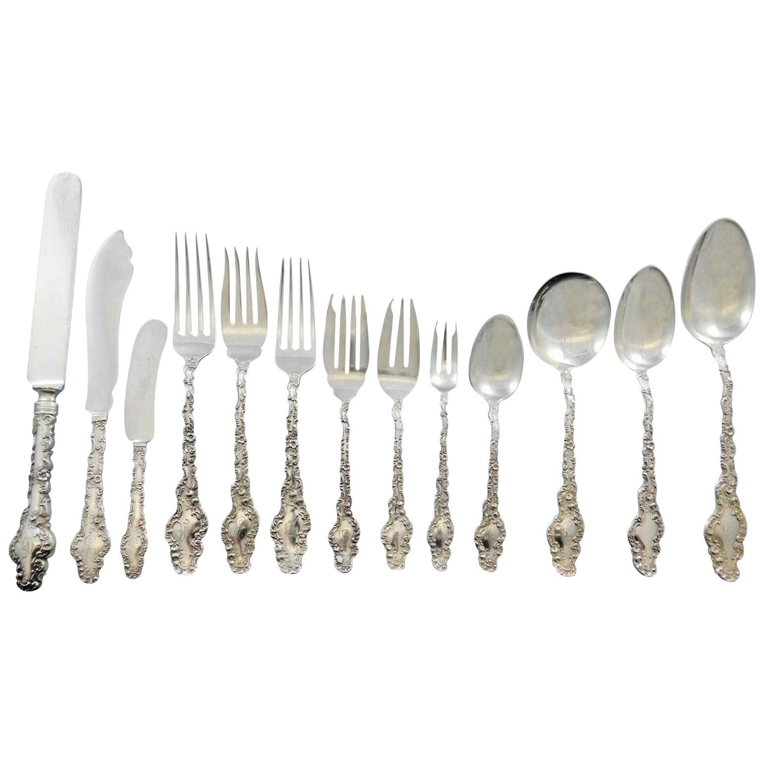 Watteau by Durgin Sterling Silver Flatware Set Service Dinner Size 168 Pieces For Sale