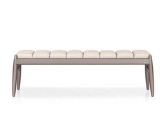 Two-Seater Bench in Chocolate Finish with Neutral Beige Leather, Wave Collection