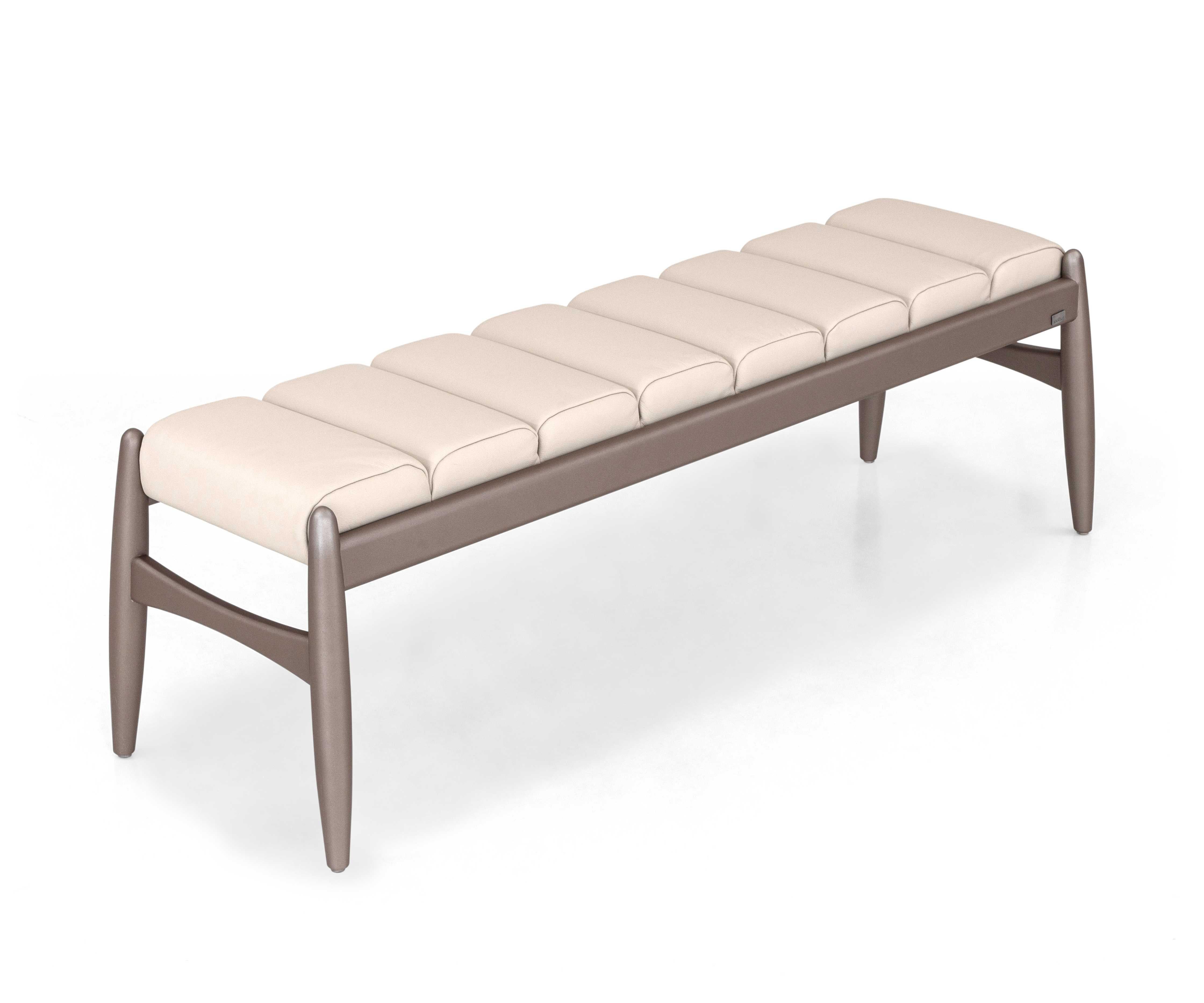 Moderne Banc à deux places en finition chocolat avec cuir beige neutre, collection Wave en vente