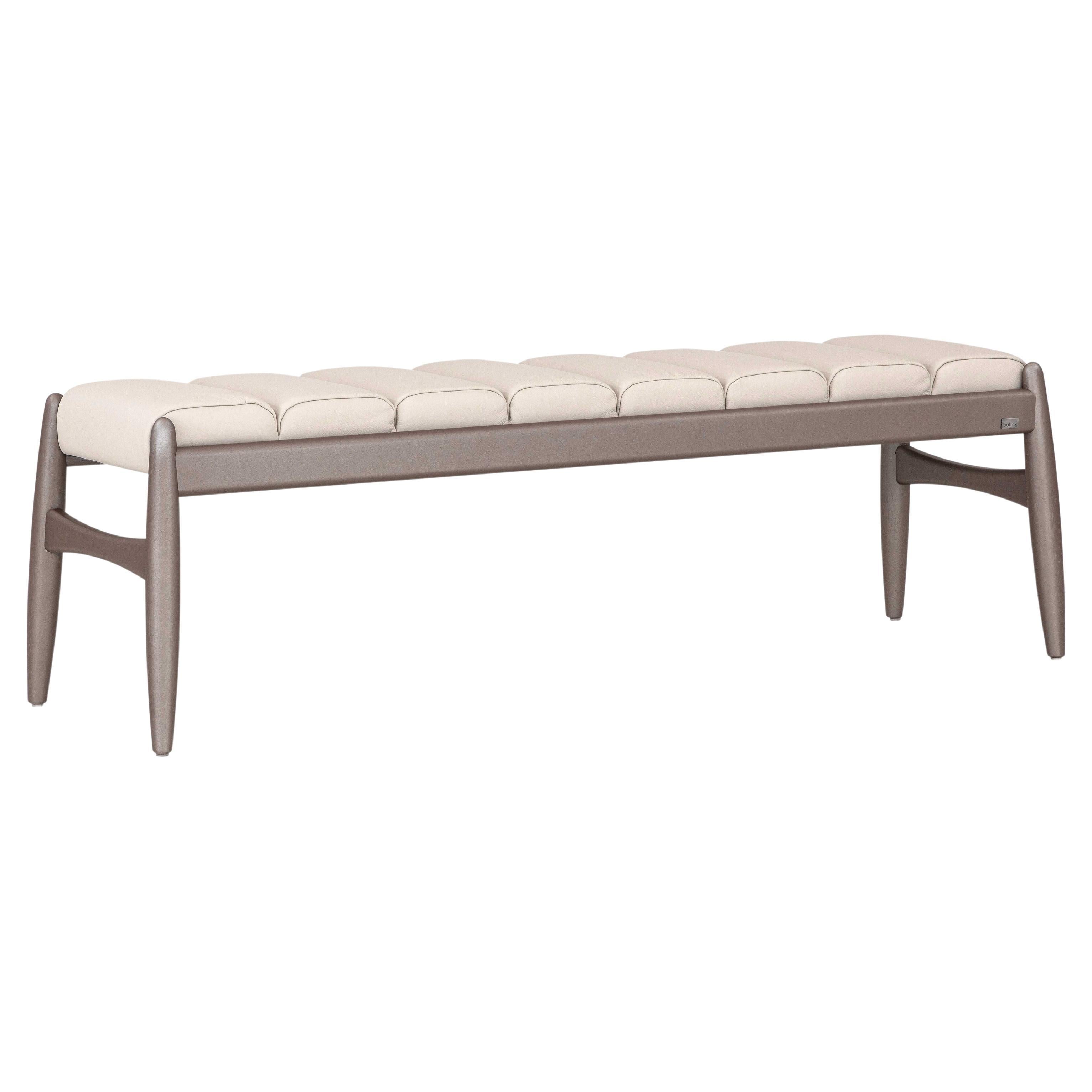 Banc à deux places en finition chocolat avec cuir beige neutre, collection Wave