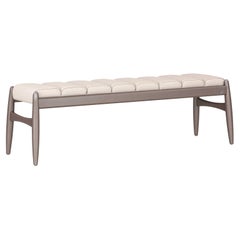 Two-Seater Bench in Chocolate Finish with Neutral Beige Leather, Wave Collection