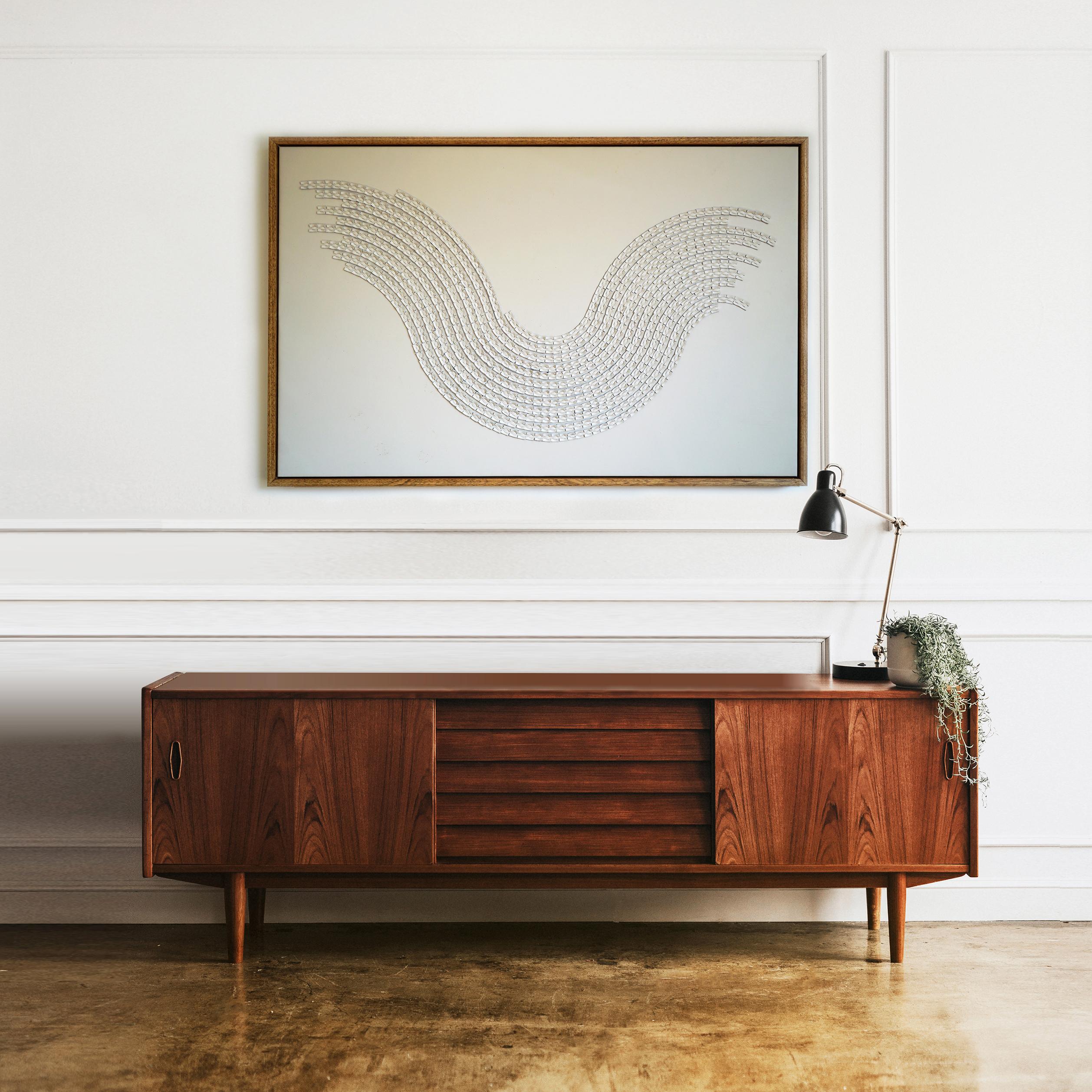Wave, A Piece of 3D Sculptural Cream Leather Wall Art In New Condition For Sale In Margate, GB