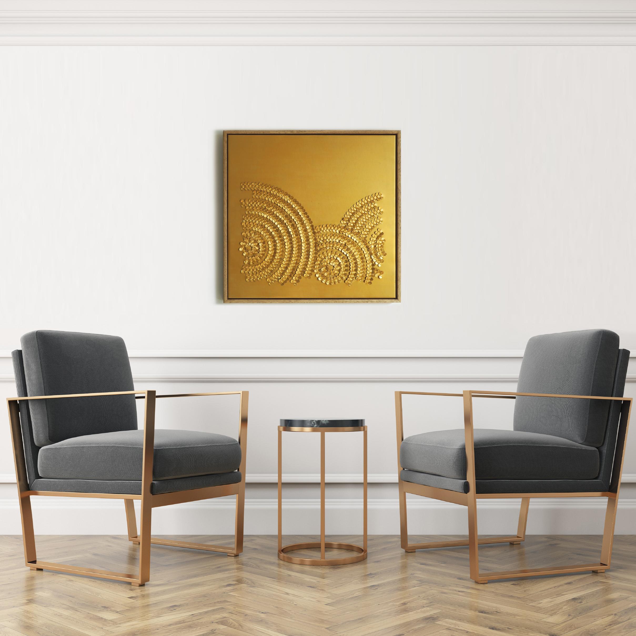 Contemporary Wave. A Piece of 3D Sculptural Gold Leather Wall Art. For Sale