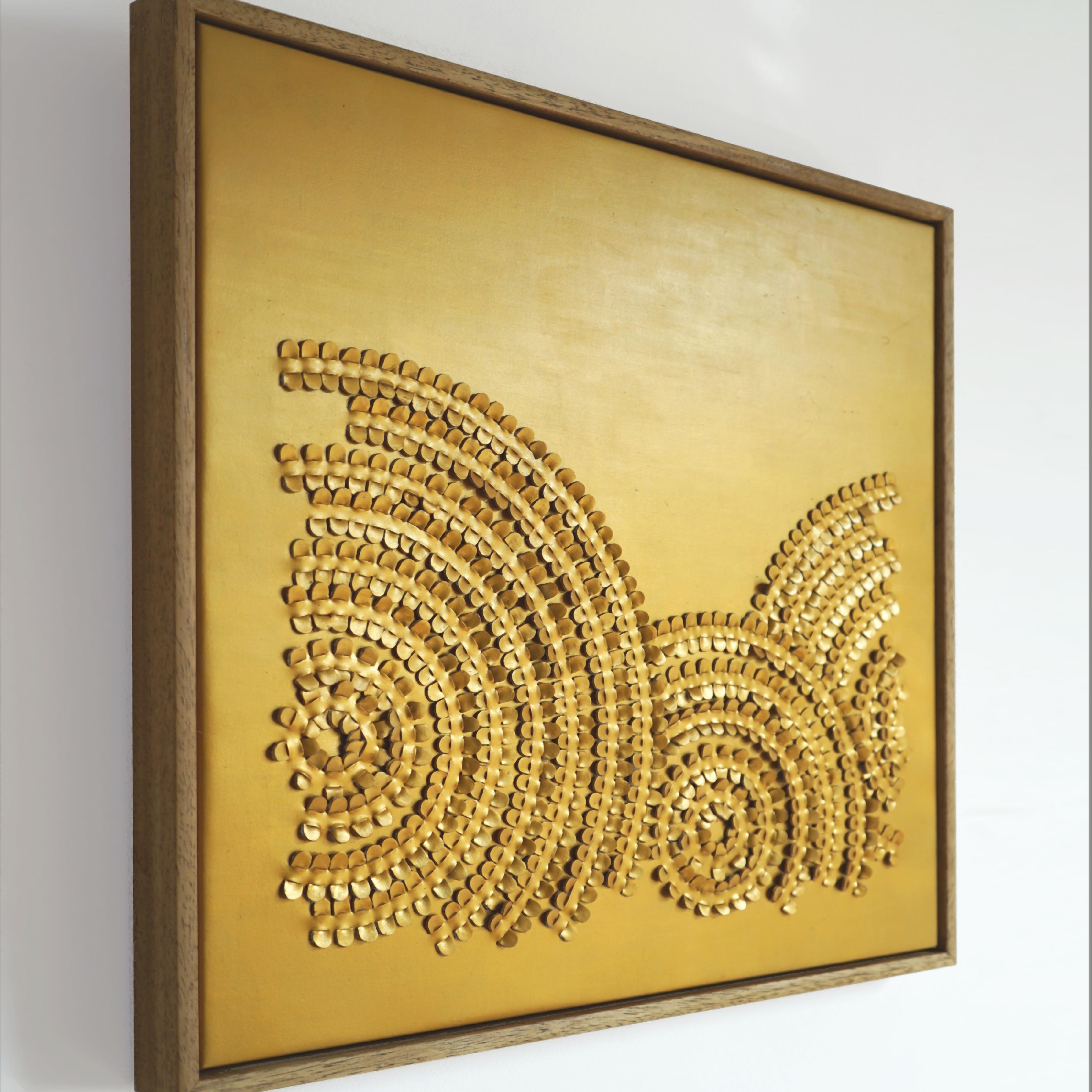 Wave. A Piece of 3D Sculptural Gold Leather Wall Art.