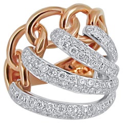 Wave and Chain Style Micro Pave Set Diamond Filled Two-Toned Cocktail Ring