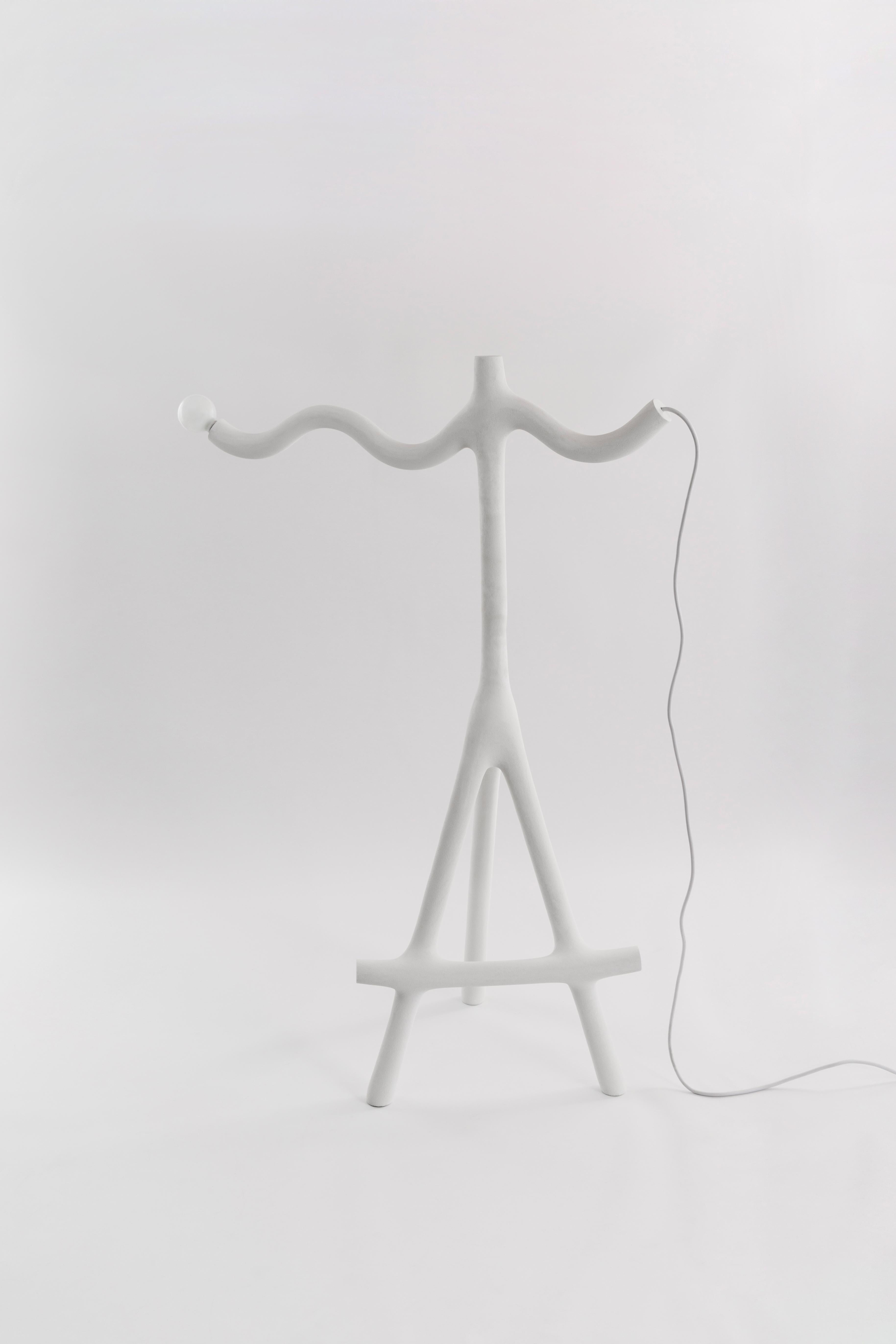 Wave and sticks lamp by HWE
Limited edition
Materials: Waste SLS 3D nylon powder, Sand from sustainable sources
Dimensions: L 110 x W 53 x H 168 cm 
Colour: white

All our lamps can be wired according to each country. If sold to the USA it will be