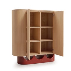 Wave Bar Cabinet in Natural Oak and Wine Lacquered wood