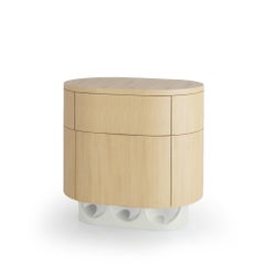 Wave Bedside table in Natural Oak and Wine Lacquered wood
