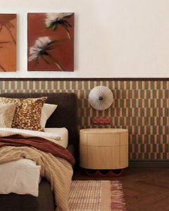 Wave Bedside table in Natural Oak and Wine Lacquered wood
