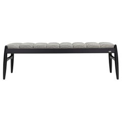 Wave Bench in Black Color Wood Finish and Plaid Fabric