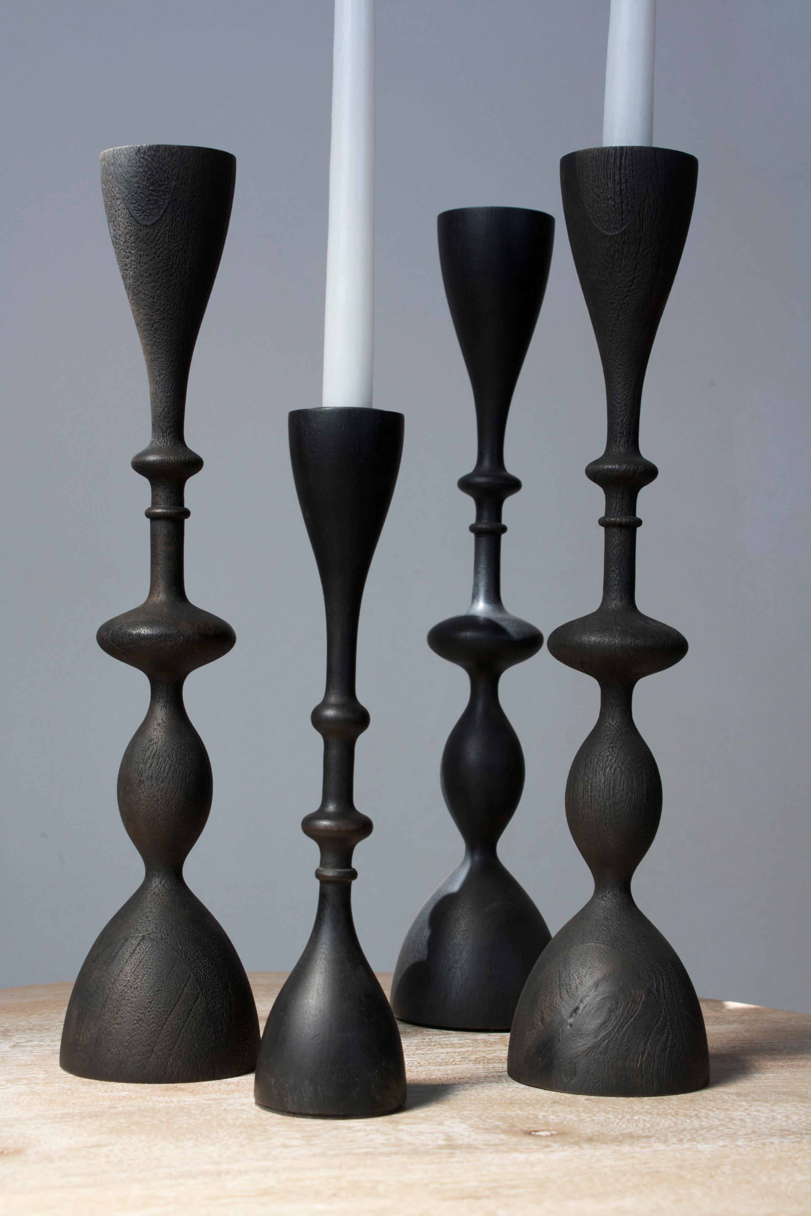 Fruitwood Wave Candlestick (sold individually, large, blackened) For Sale