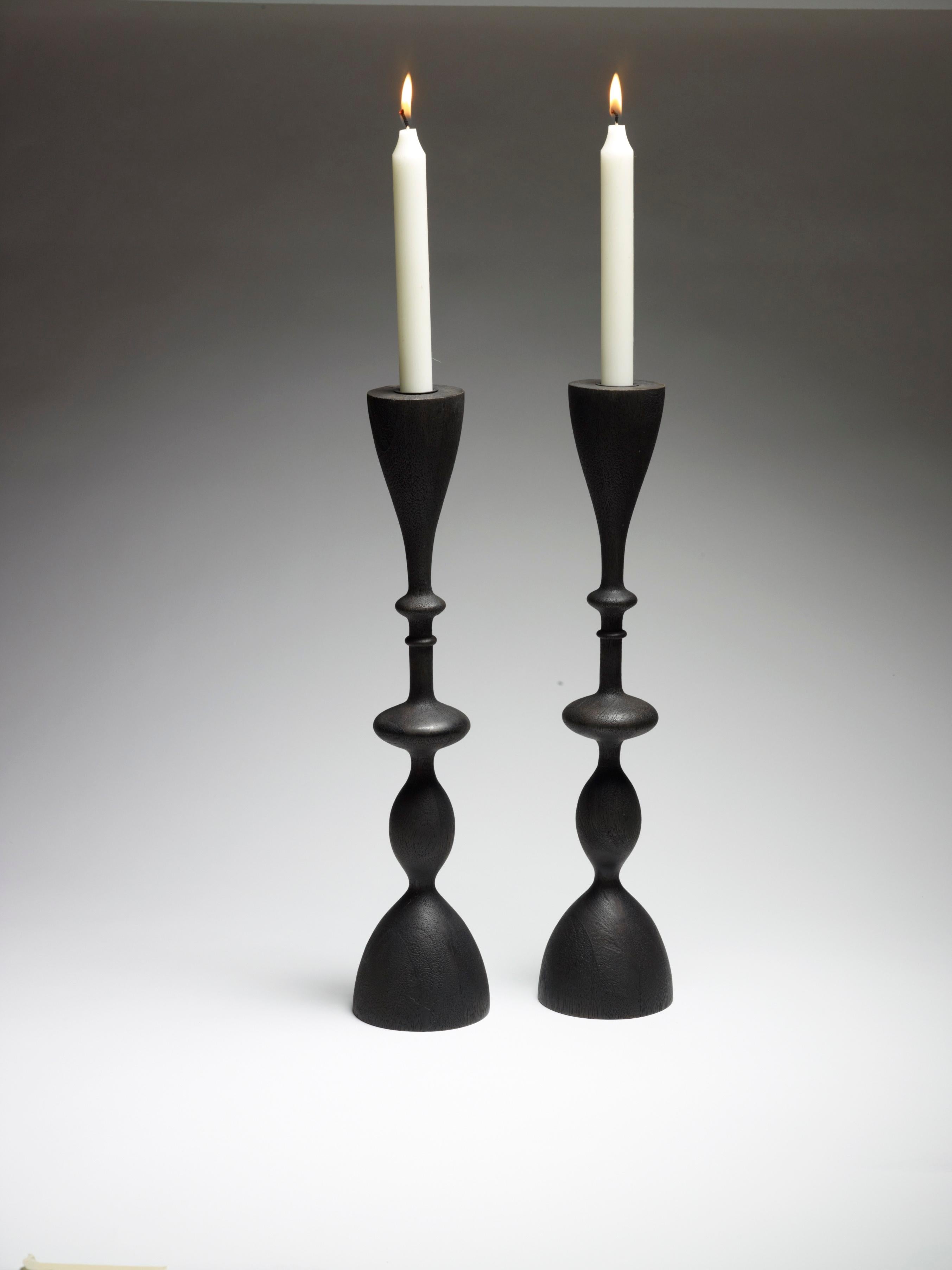 Turned Wave Candlestick (single candlestick, large, blackened) For Sale