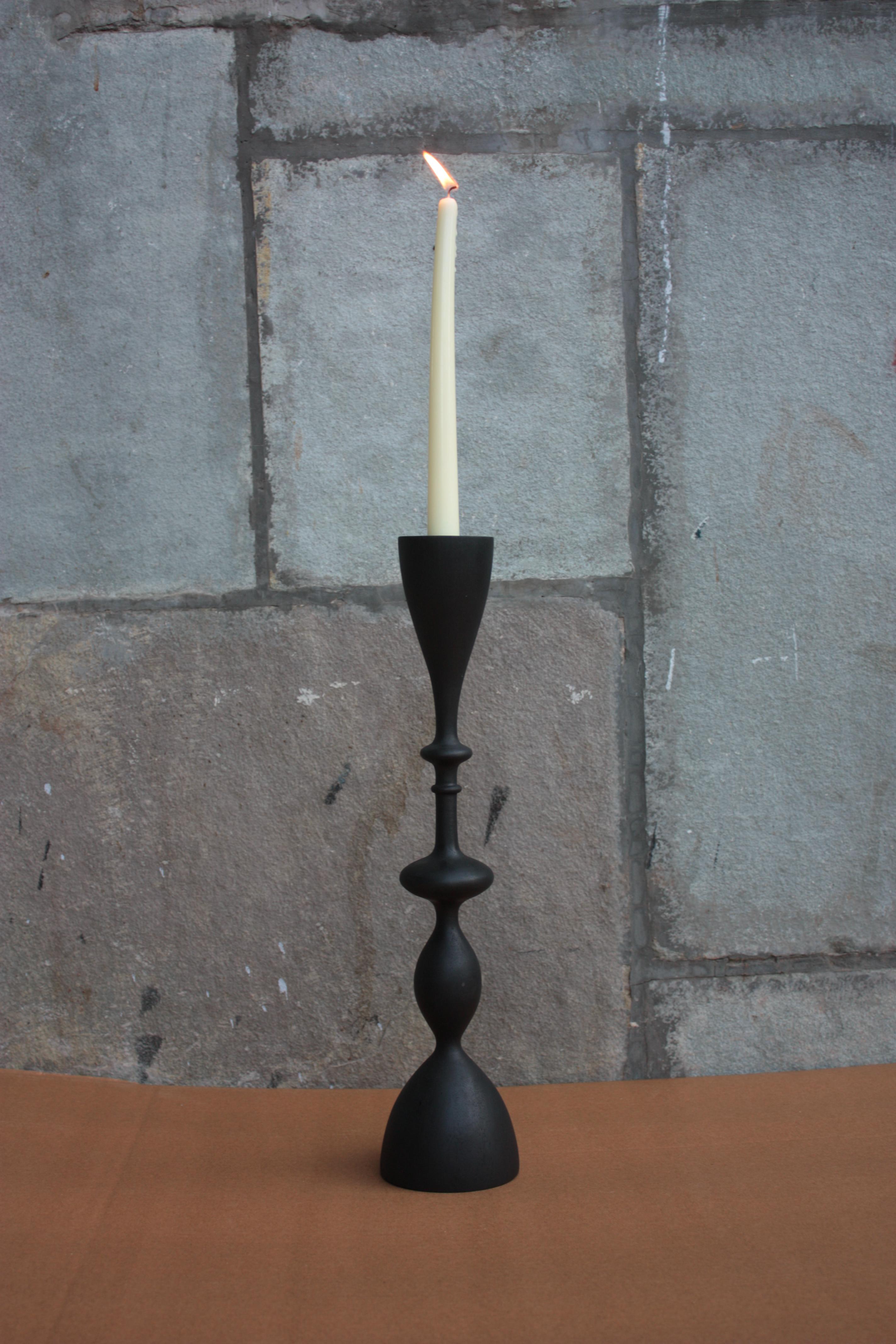Contemporary Wave Candlestick (single candlestick, large, blackened) For Sale