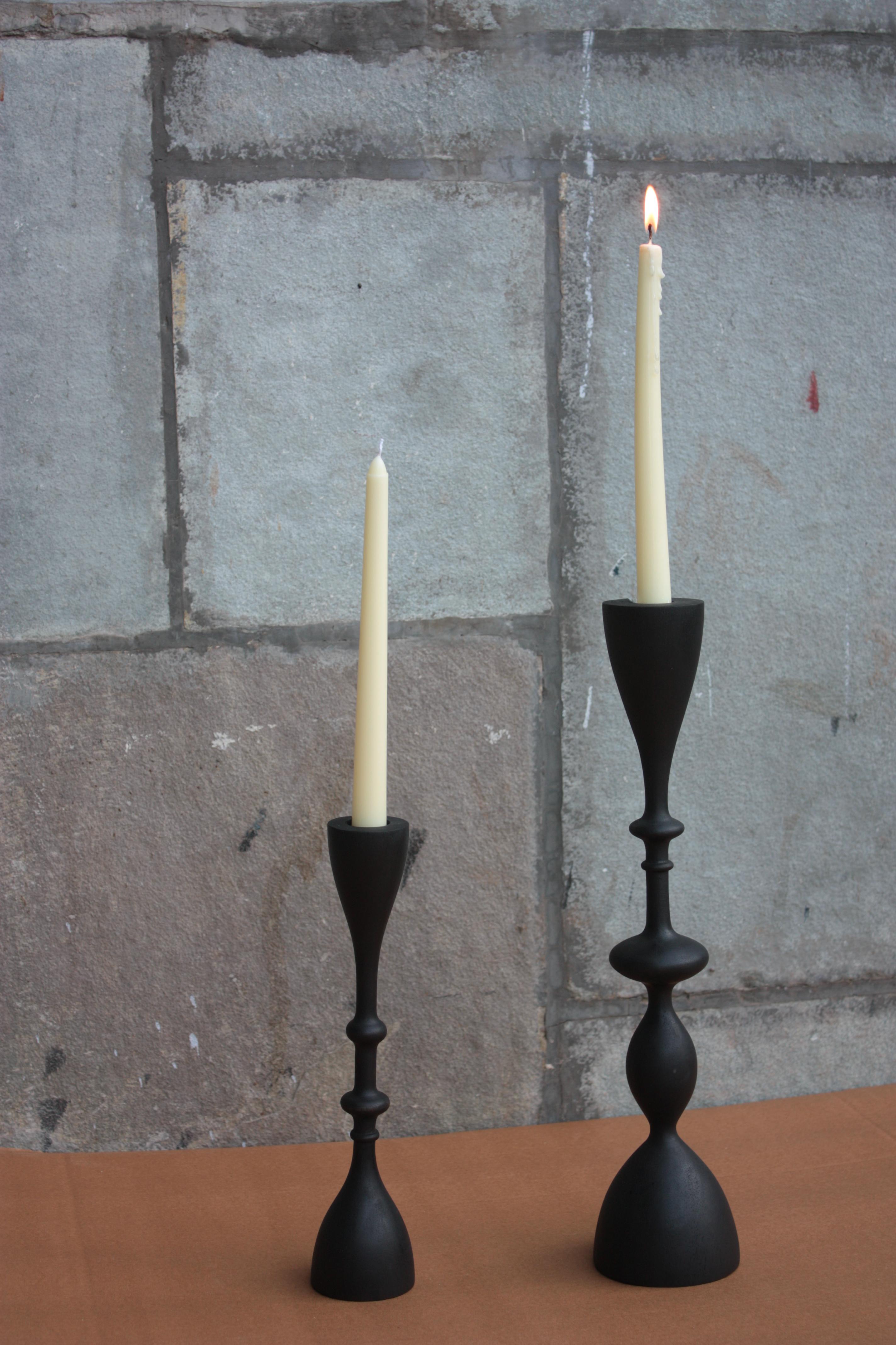 Fruitwood Wave Candlestick (single candlestick, large, blackened) For Sale