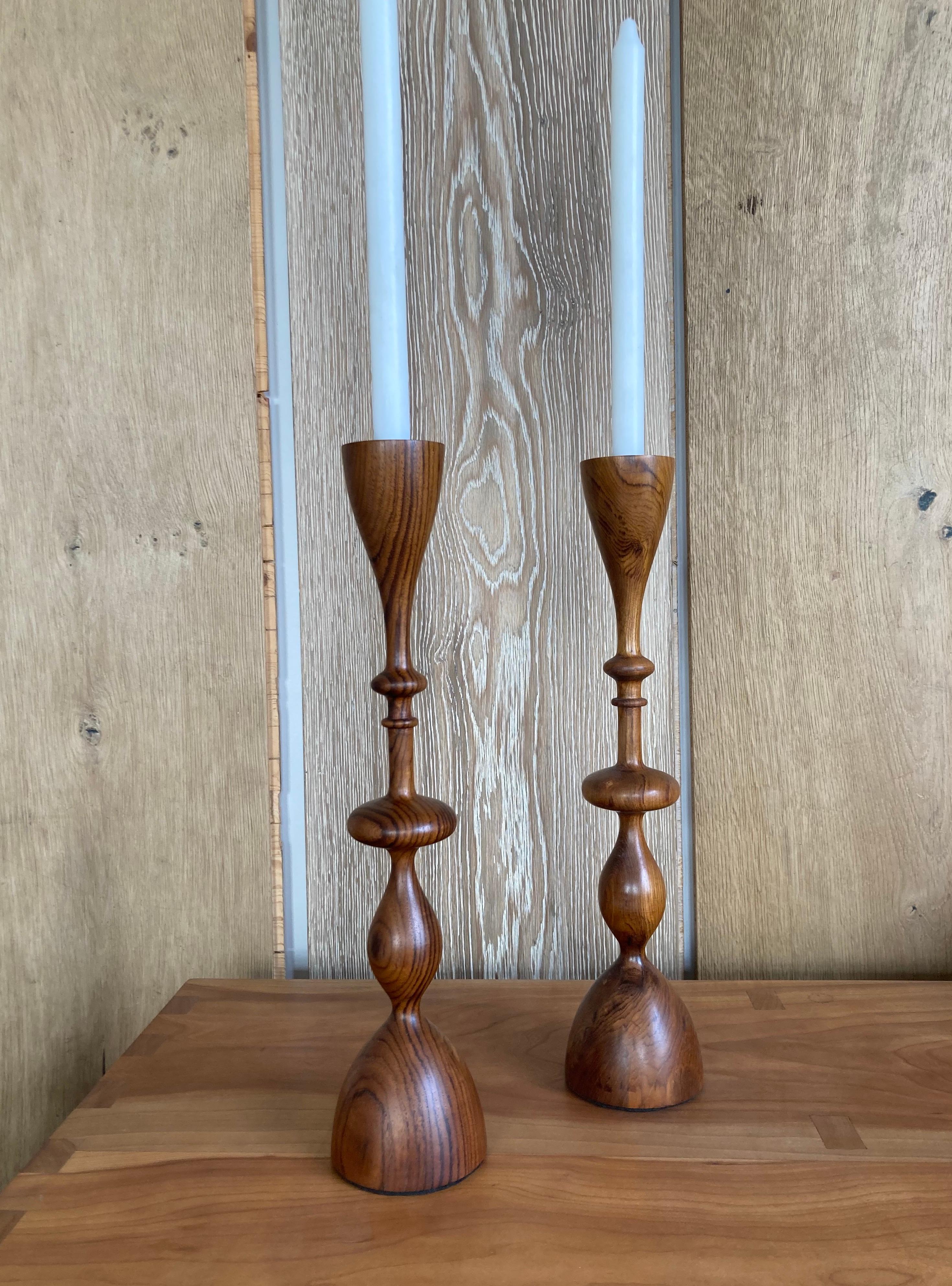 Wave Candlesticks (sold individually, large, teak) In New Condition For Sale In Chicago, IL