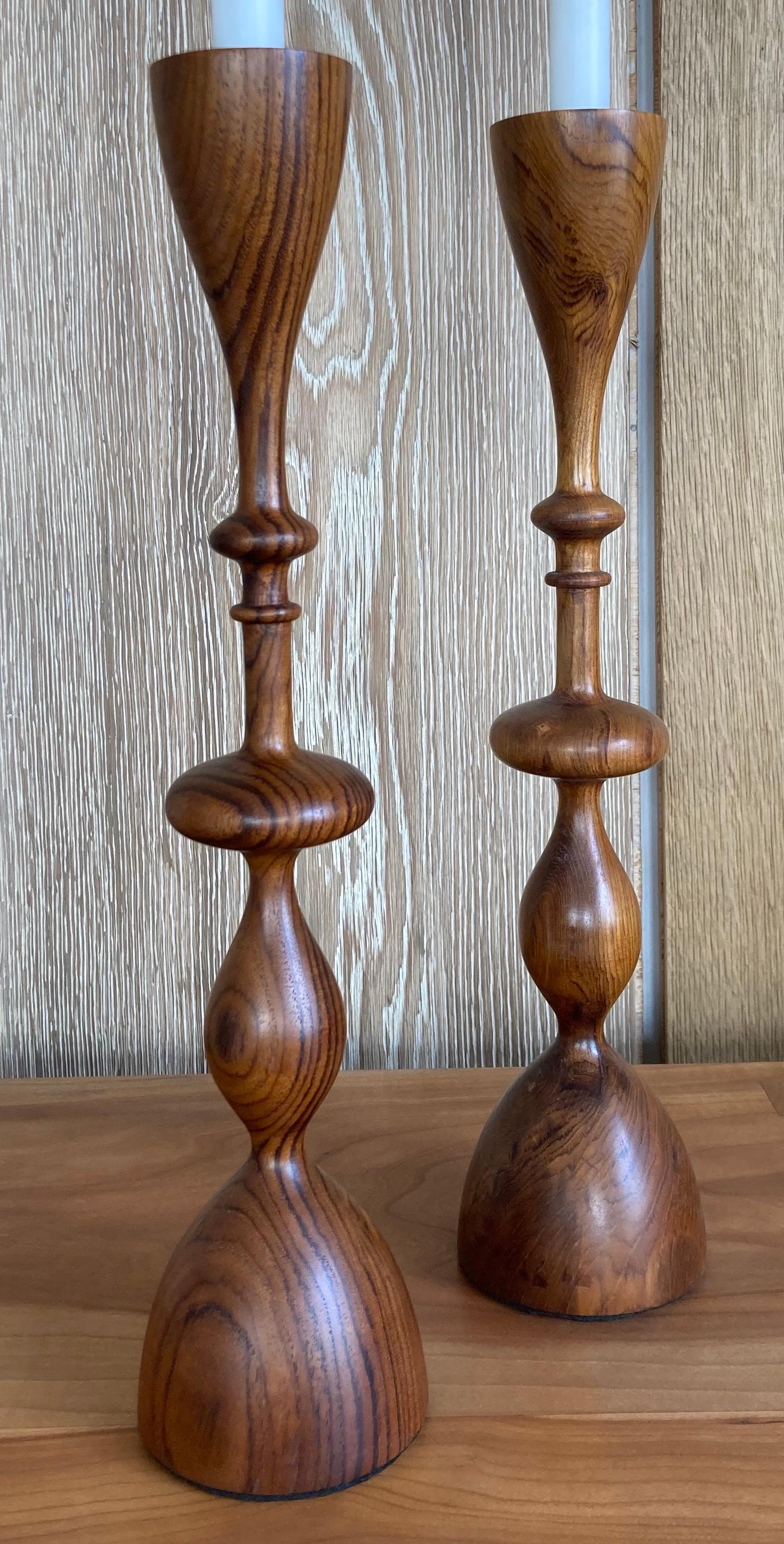 Contemporary Wave Candlesticks (sold individually, large, teak) For Sale