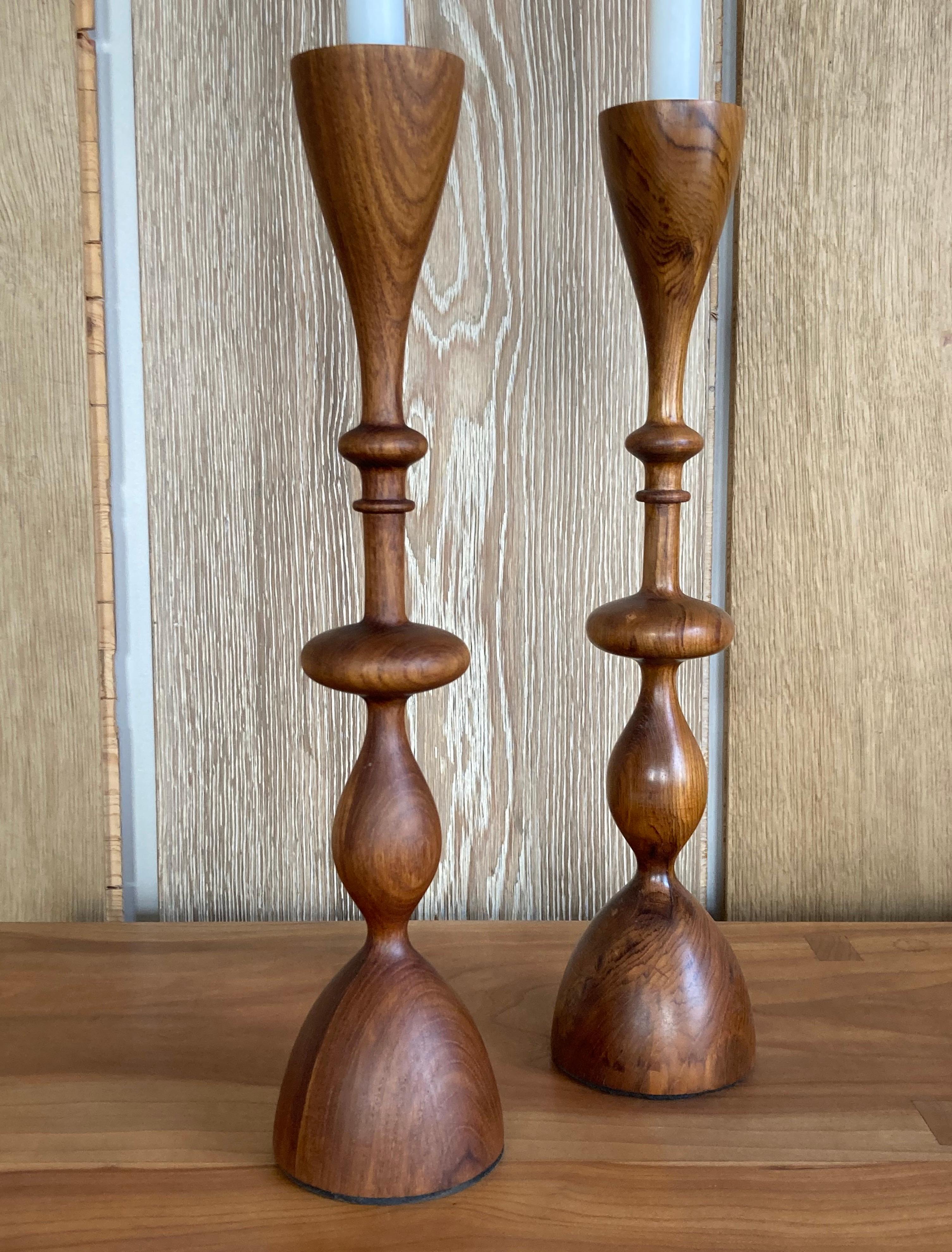 Wave Candlesticks (sold individually, large, teak) For Sale 1