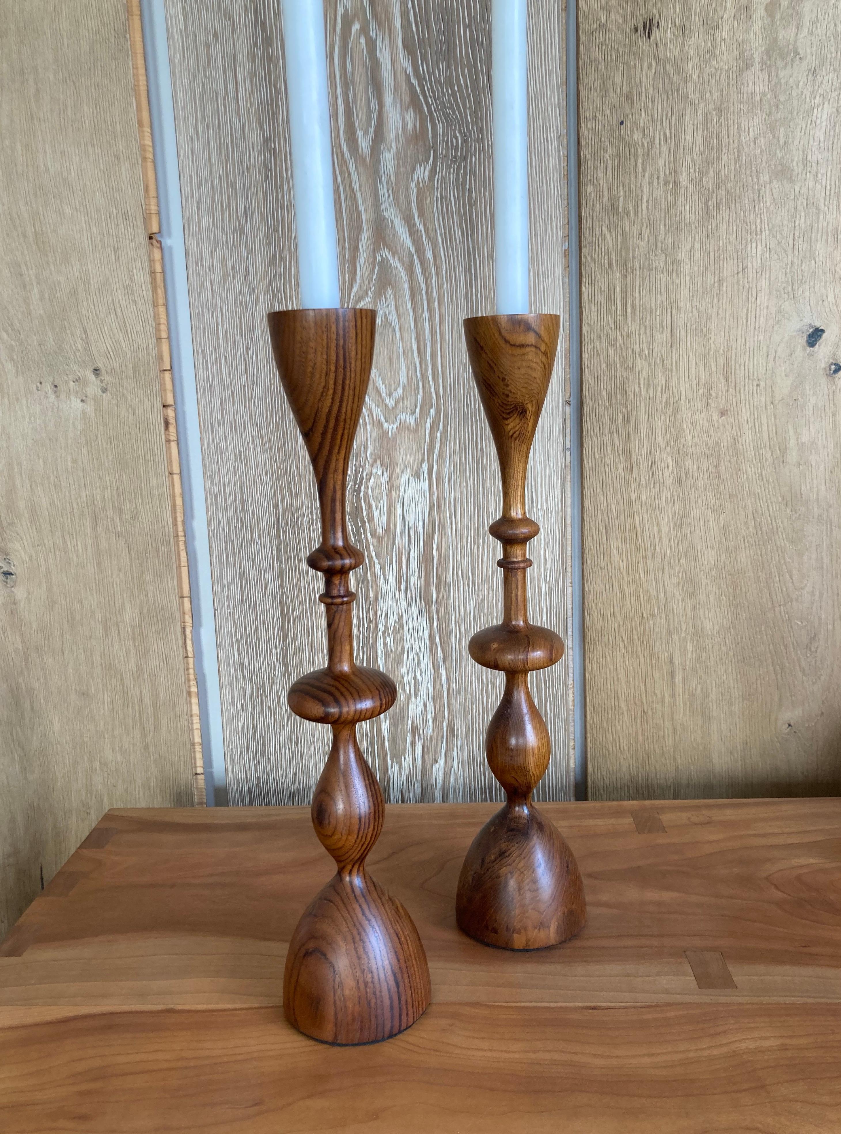 Wave Candlesticks (sold individually, large, teak) For Sale 2