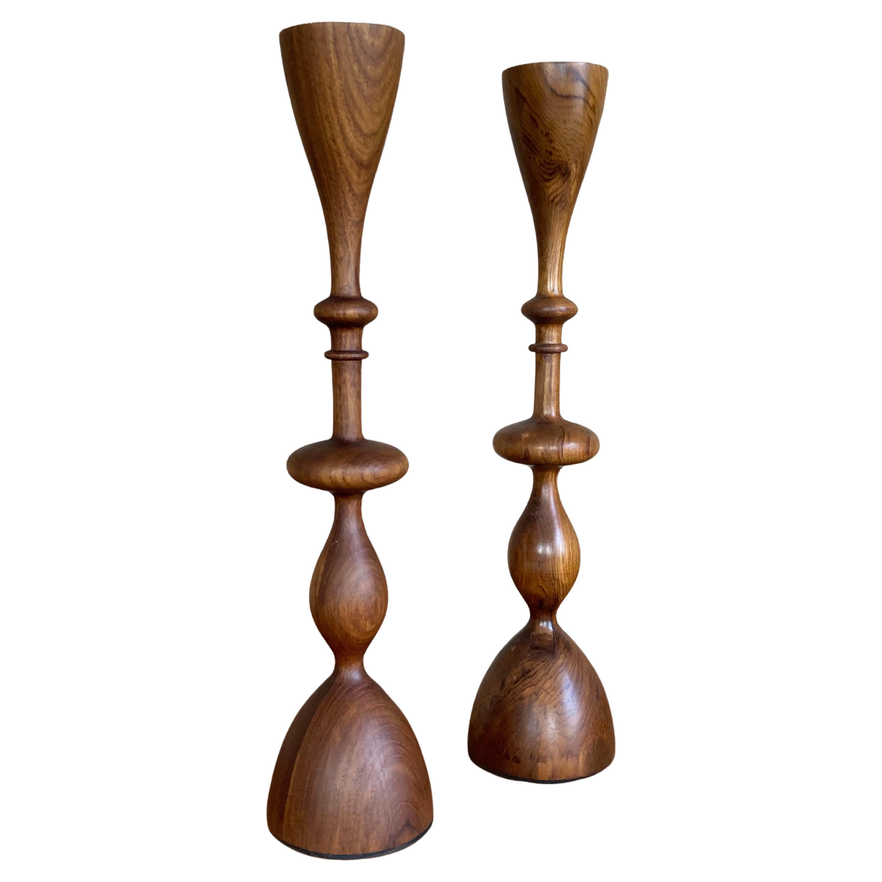 Wave Candlesticks (sold individually, large, teak) For Sale