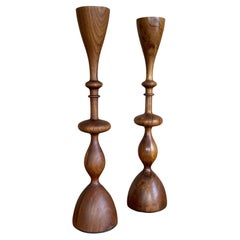 Wave Candlesticks (sold individually, large, teak)