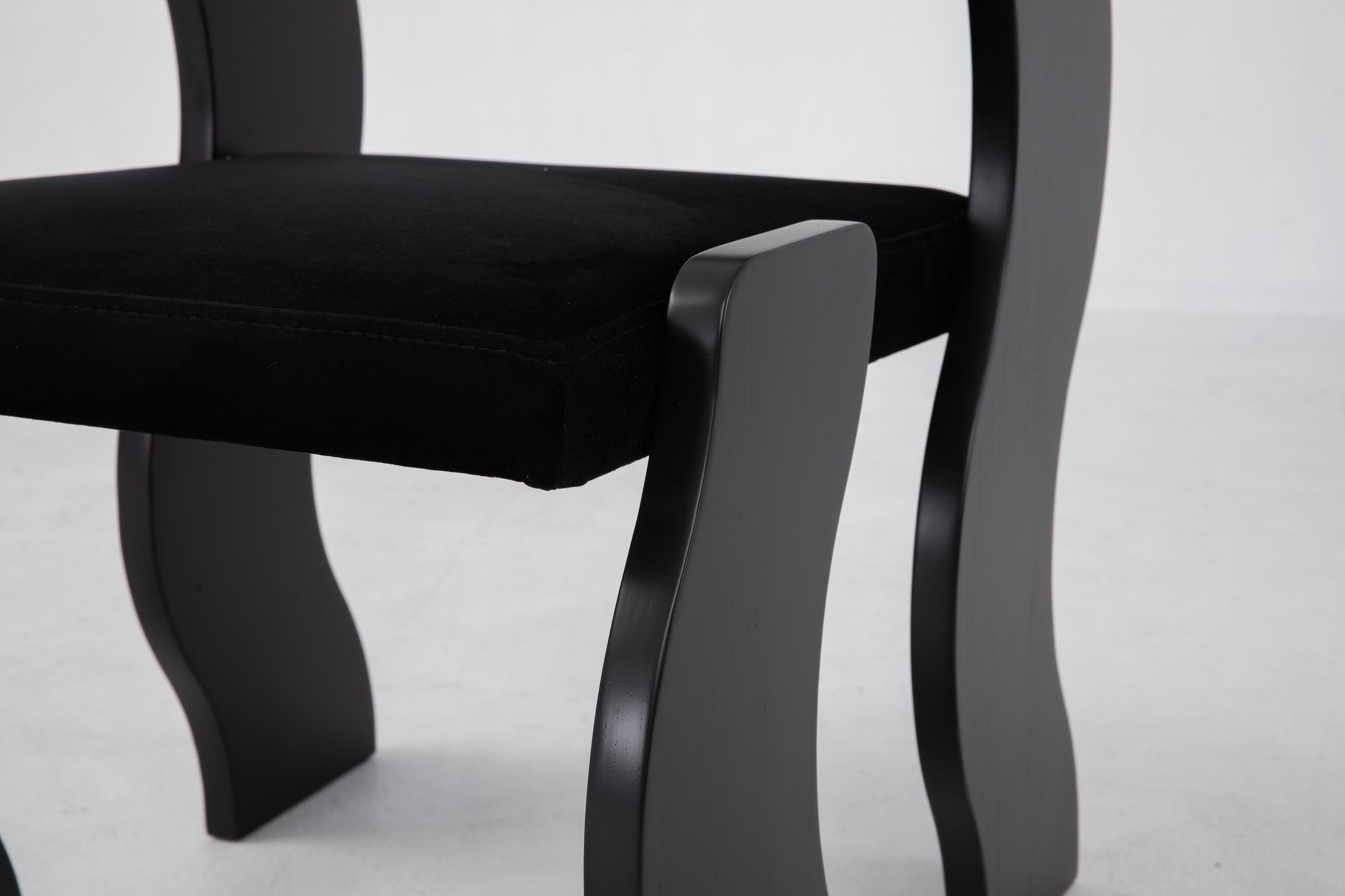 Wave Chair, Black Velvet/Black Finish, Minimalist Dining Chair, Made to Order For Sale 4
