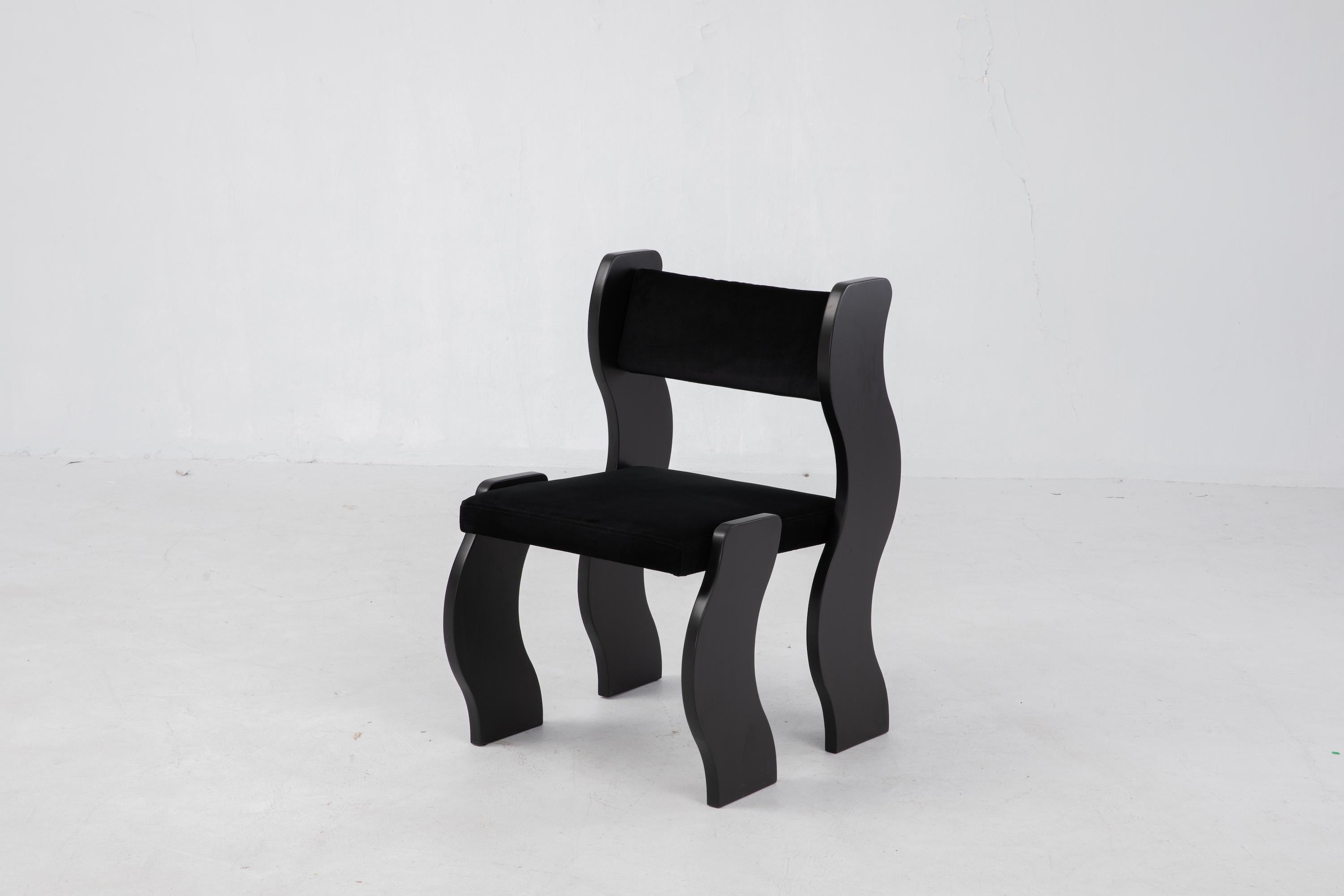 Wave Chair, Black Velvet/Black Finish, Minimalist Dining Chair, Made to Order In New Condition For Sale In San Jose, CA