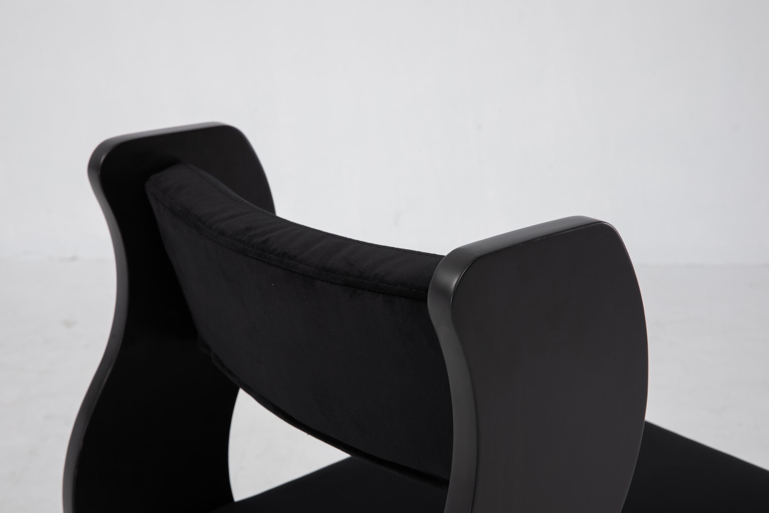 Contemporary Wave Chair, Black Velvet/Black Finish, Minimalist Dining Chair, Made to Order For Sale