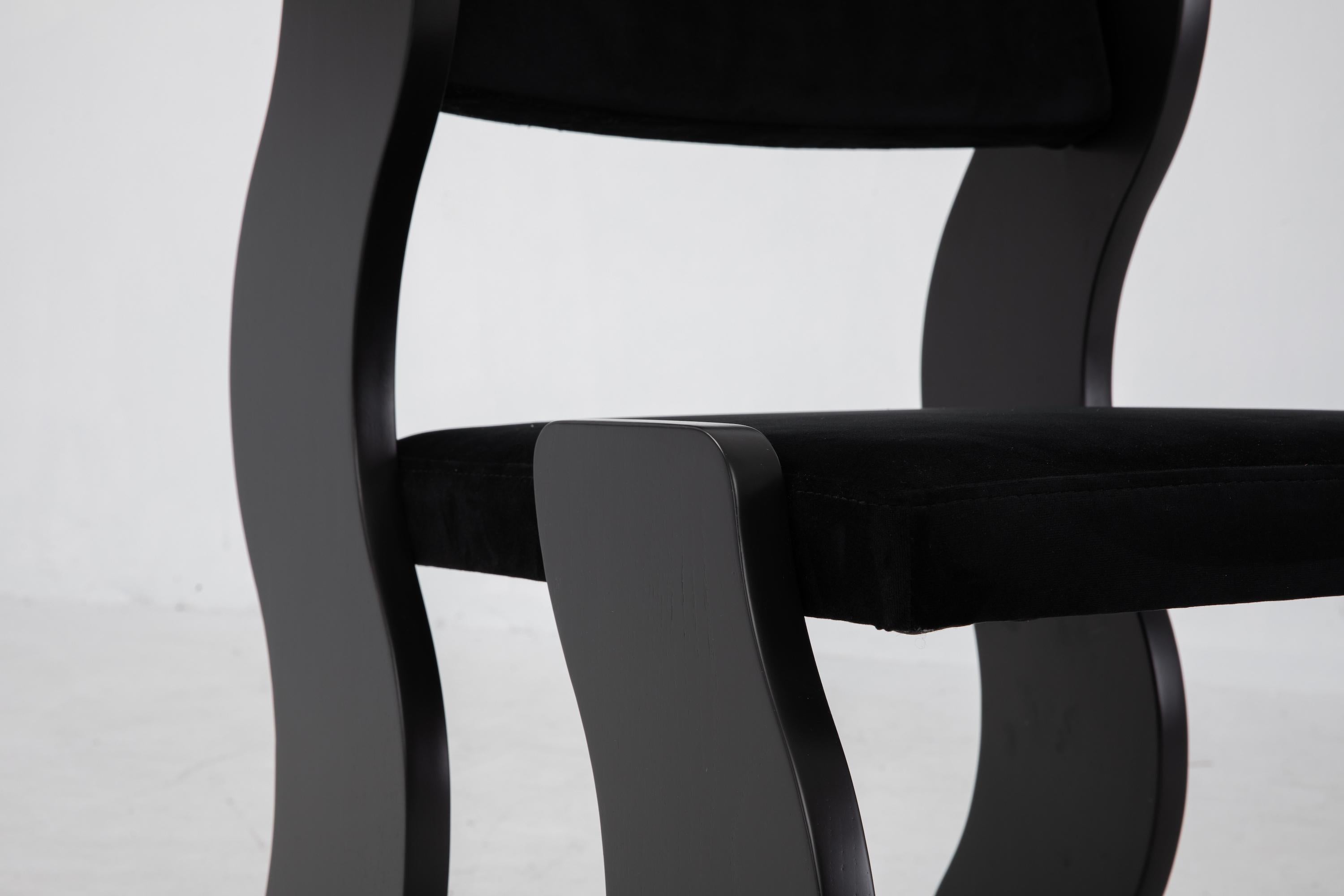 Wave Chair, Black Velvet/Black Finish, Minimalist Dining Chair, Made to Order For Sale 1