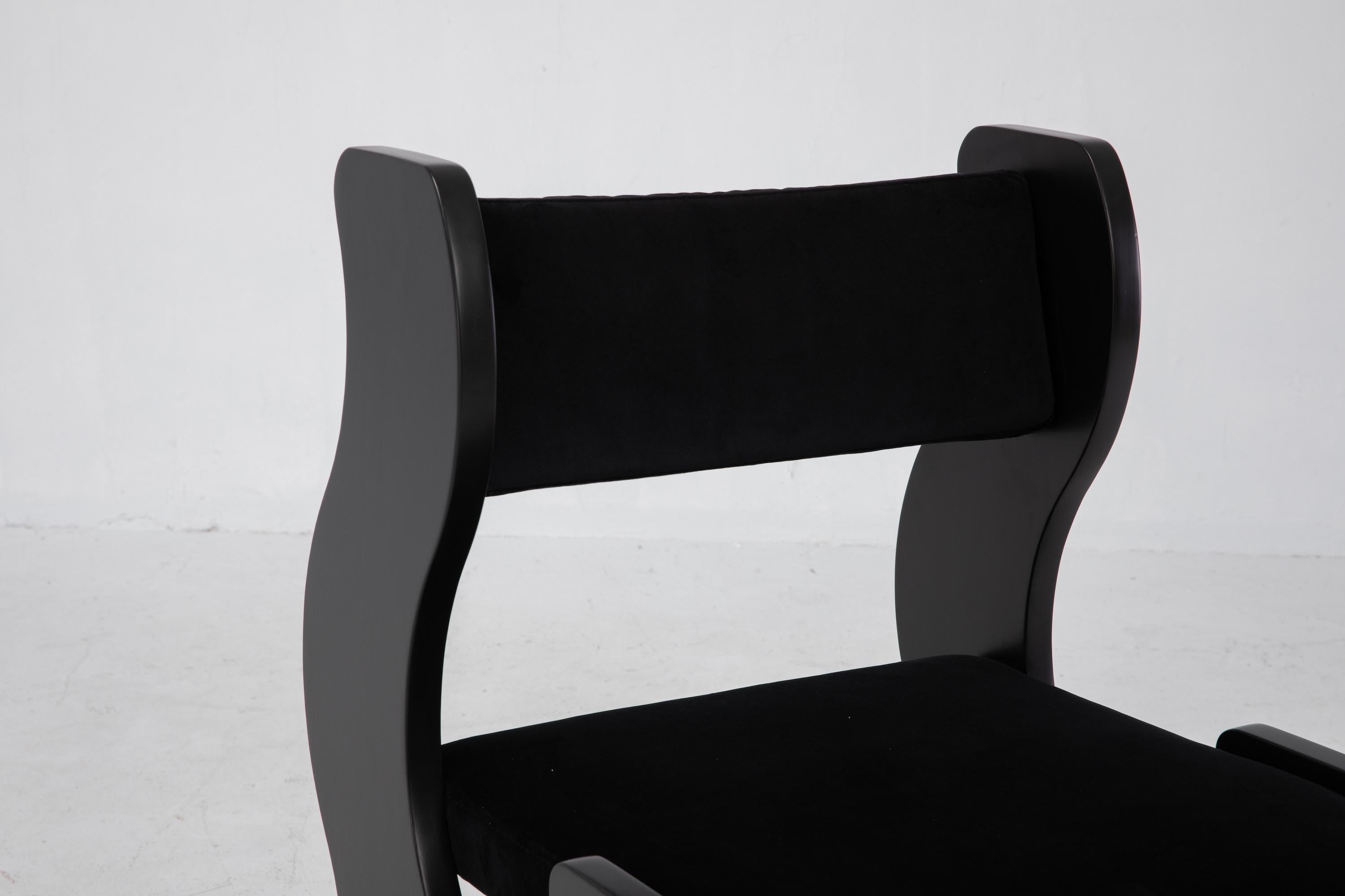 Wave Chair, Black Velvet/Black Finish, Minimalist Dining Chair, Made to Order For Sale 2