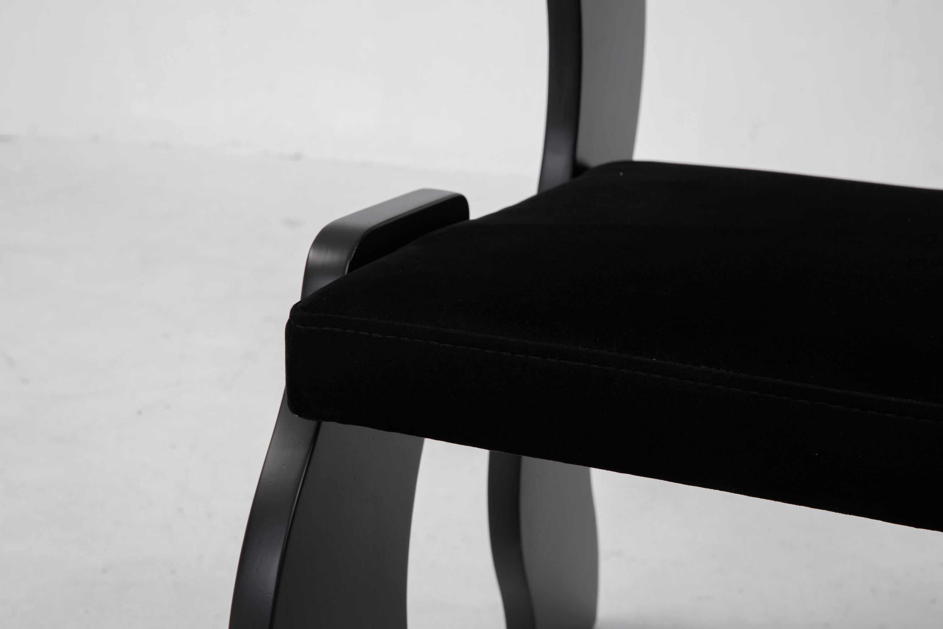 Wave Chair, Black Velvet/Black Finish, Minimalist Dining Chair, Made to Order For Sale 3