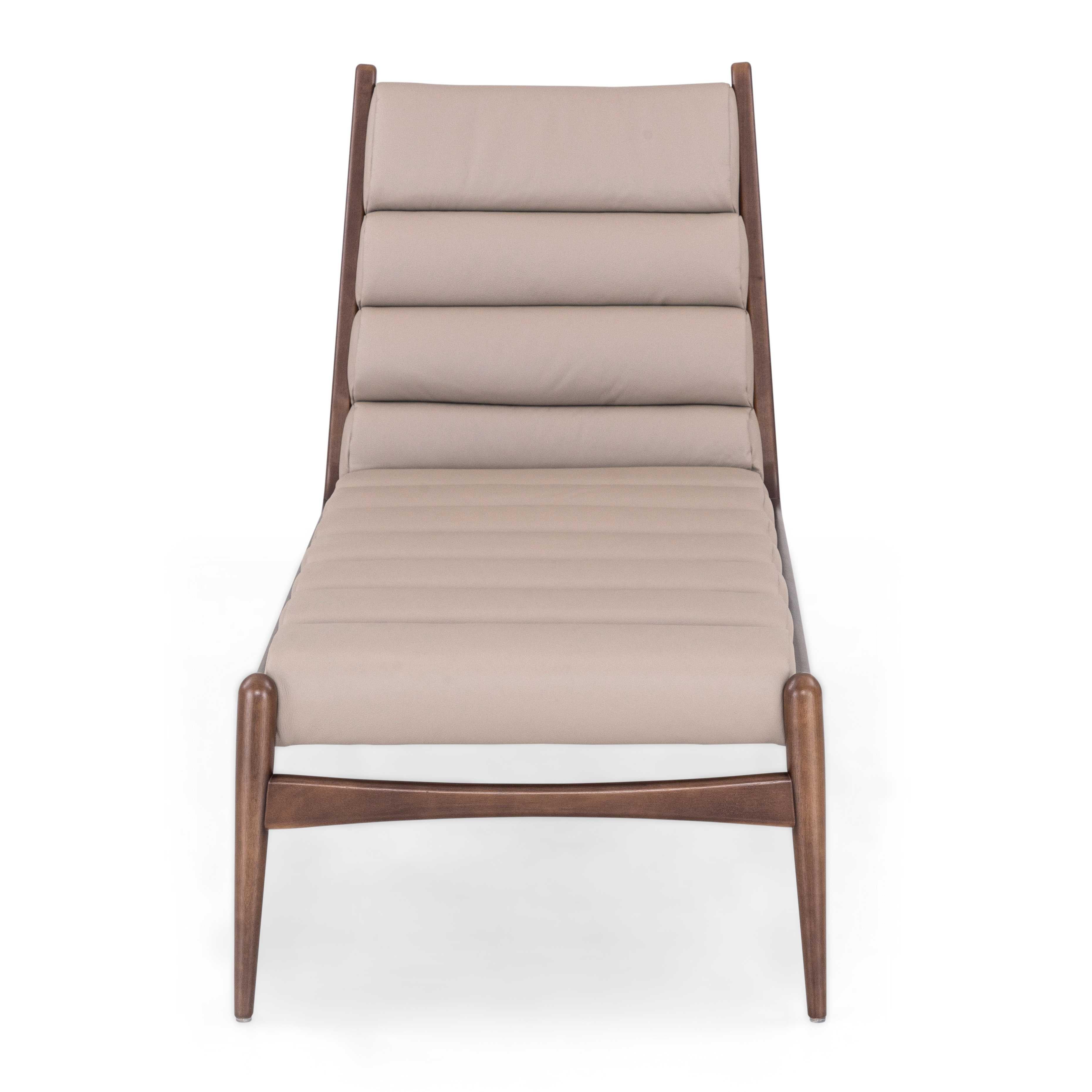Modern Chaise Lounge in Imbuia Wood and Beige Leather Upholstery - Wave Collection For Sale
