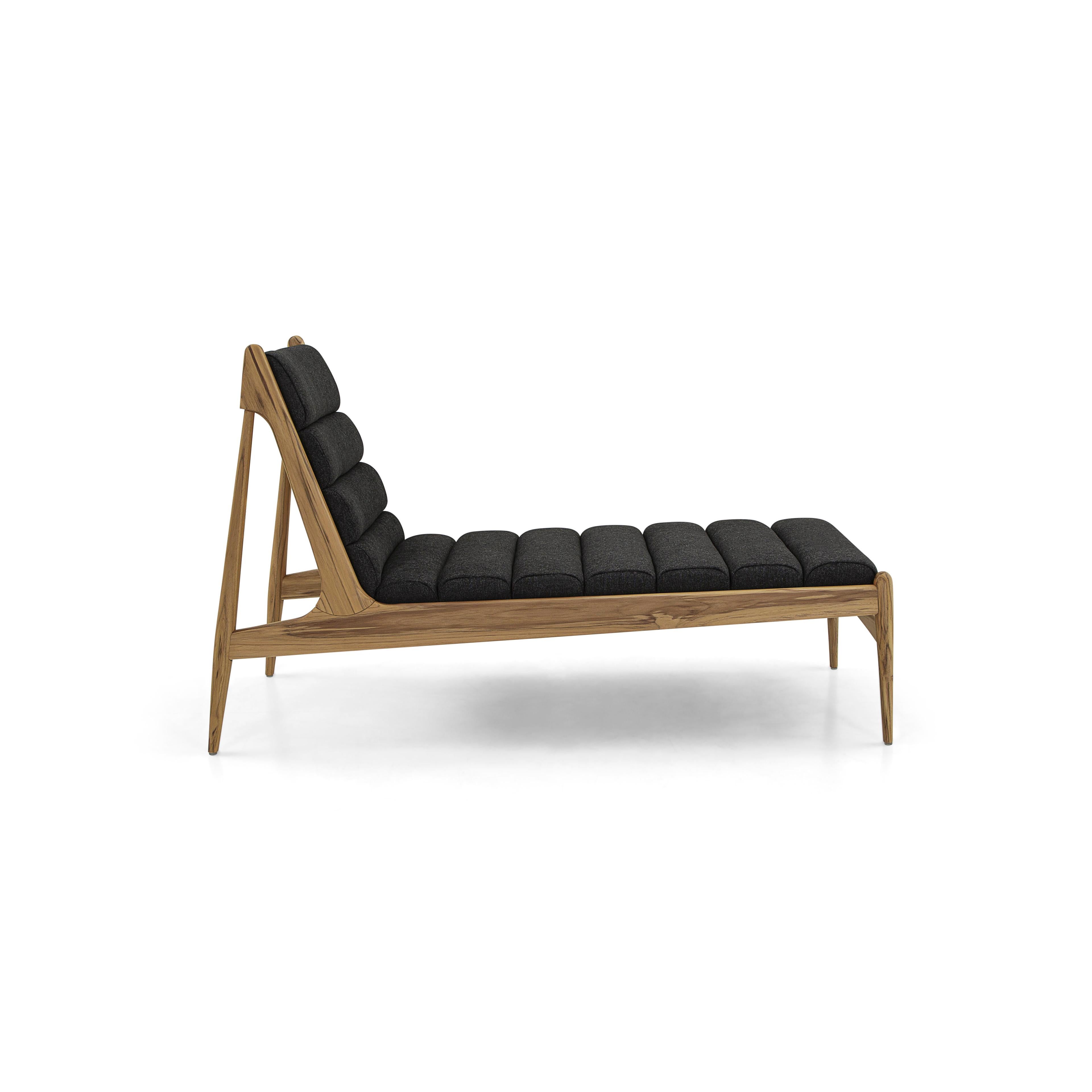 Wave Chaise in Teak Wood Finish and Black Fabric In New Condition For Sale In Miami, FL