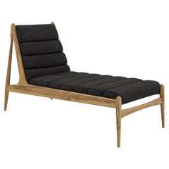 Wave Chaise in Teak Finish and Light Charcoal Fabric