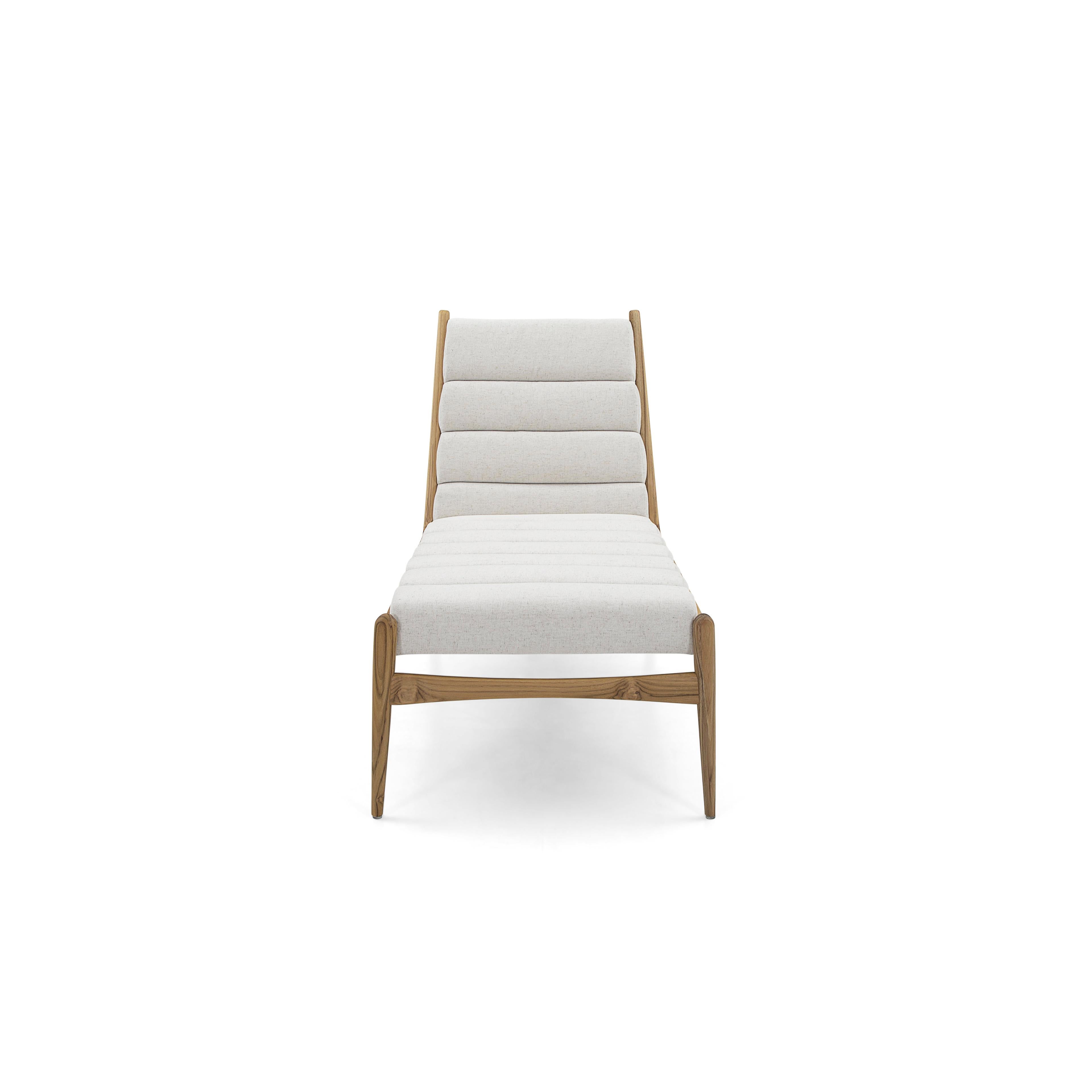 Brazilian Wave Chaise in Teak Finish and Light Fabric