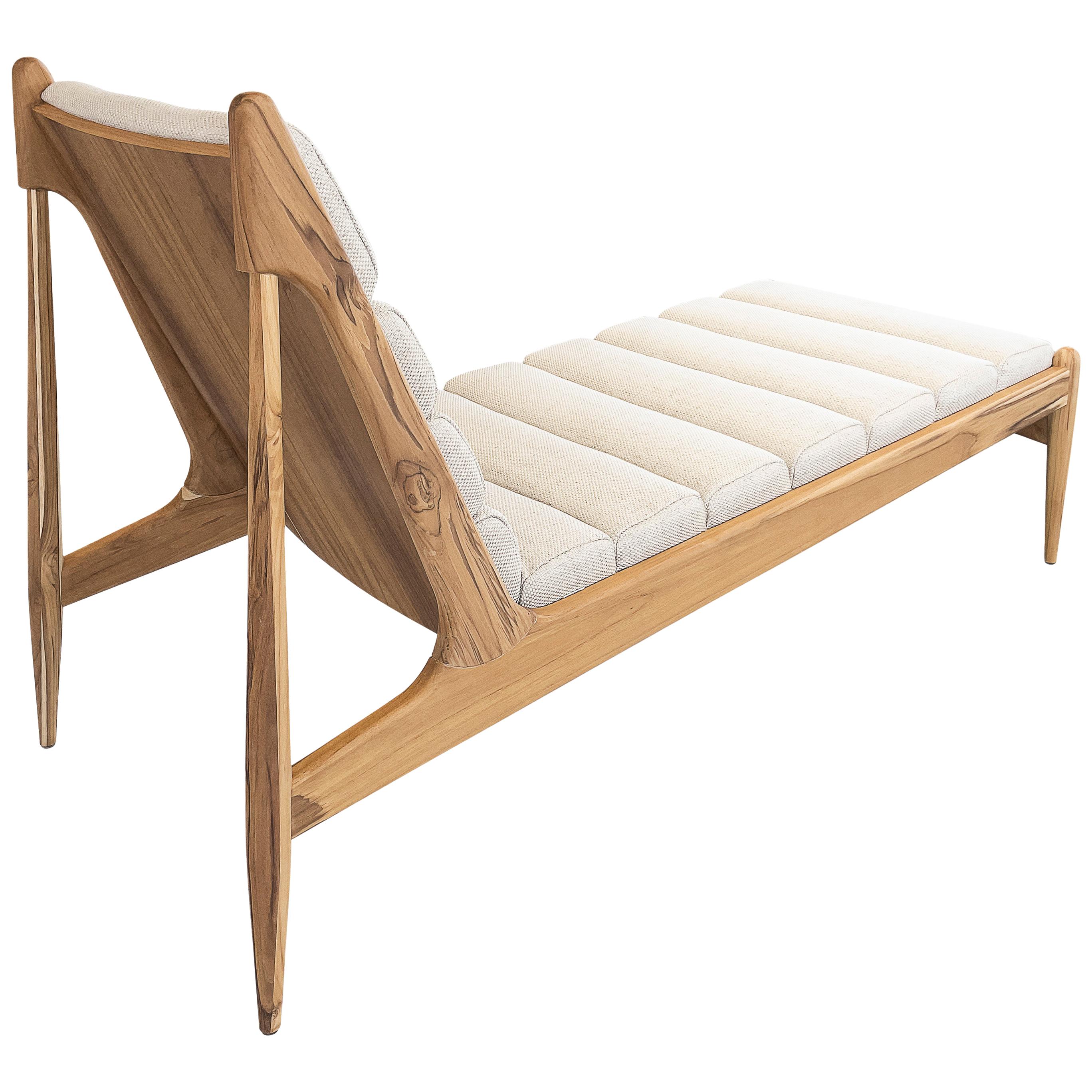Wave Chaise in Teak Finish and Light Fabric