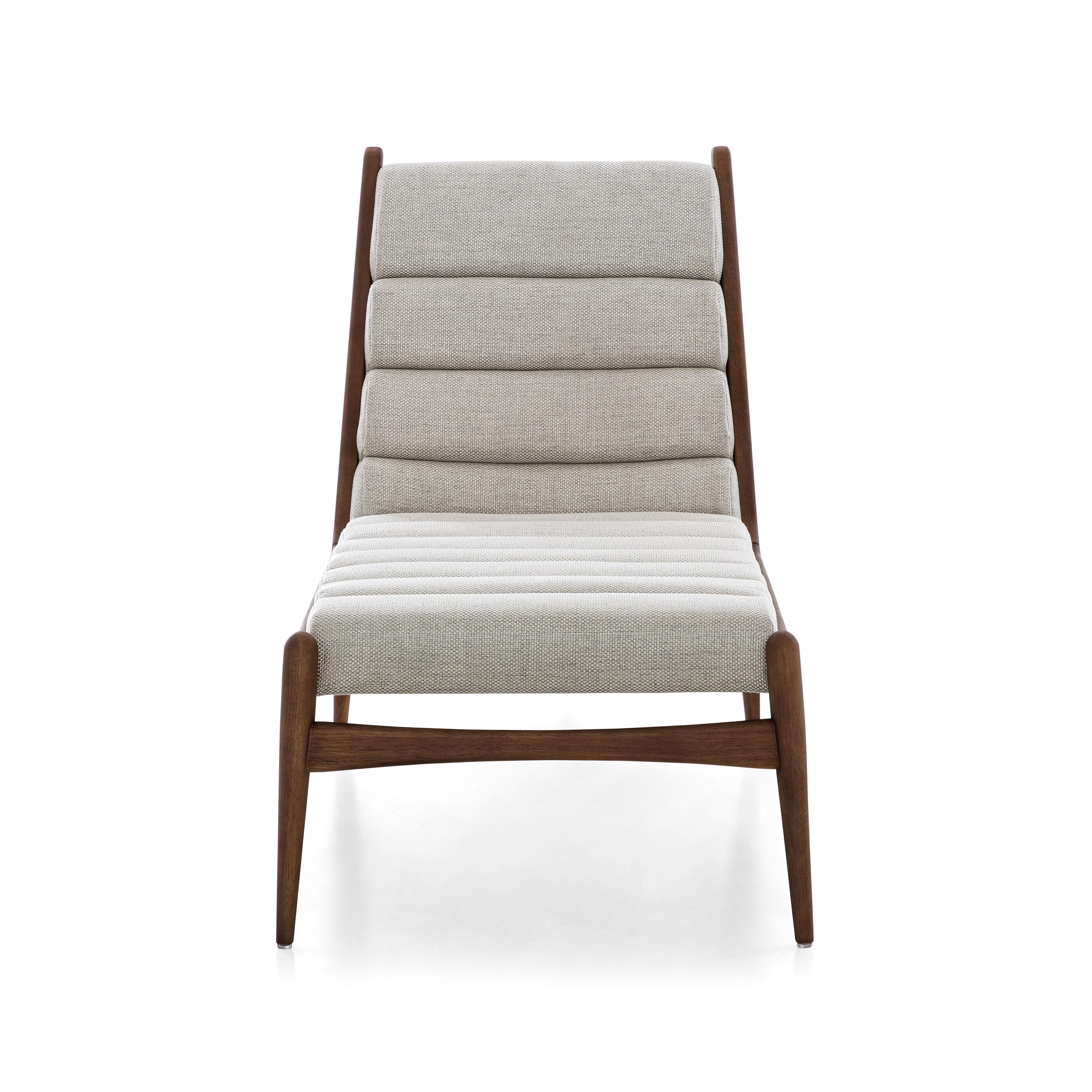 Upholstery Wave Chaise in Walnut Finish and Off-White Fabric